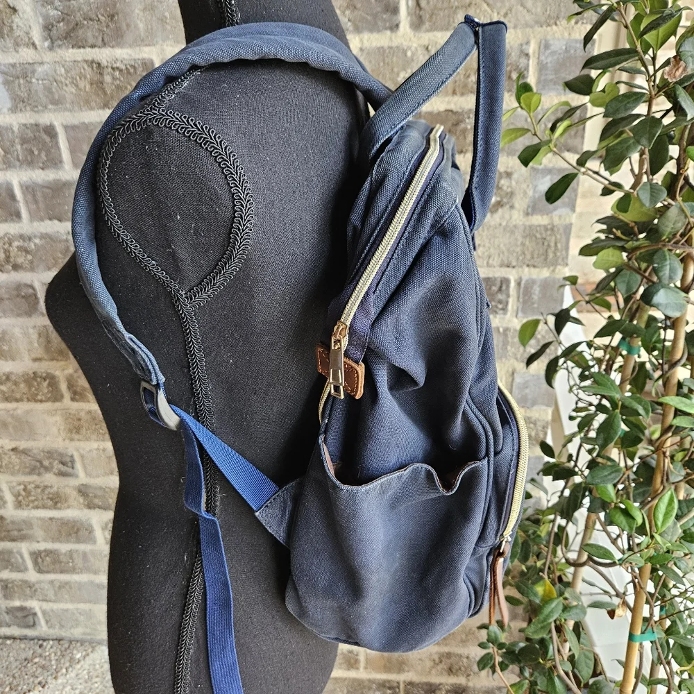 Veegul‎ Multipurpose Single Pocket Canvas And Leather Blue Backpack